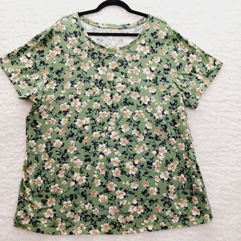 T-Shirt Olive Apple Blossom Floral Soft Girl Bloomcore Whimsycore Vacay Size 2X